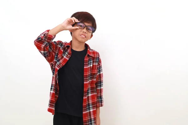 Cool Asian Boy Standing While Looking Camera Holding His Eyeglasses — Stock Photo, Image