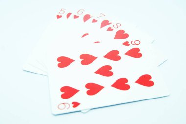 Heart Straight Flush (Any sequence all the same suit, for instance 9-8-7-6-5) in white background