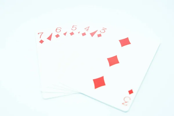 Prosty Kolor Diamentowej Dłoni Pokera Składający Się Trzech Czterech Pięciu — Zdjęcie stockowe