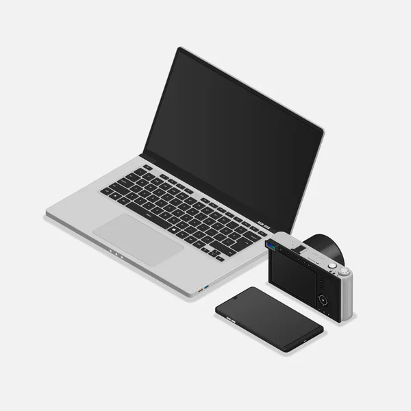 Aparat Izometryczny Telefon Laptop — Wektor stockowy