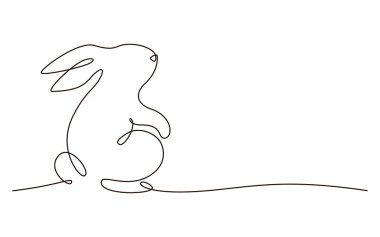 Paskalya tavşanı tek sıra halinde. Elle çizilmiş şirin siluet tavşan vektör çizimi. Tebrik kartı, etiket, poster tasarımı