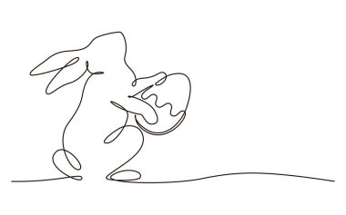 Paskalya tavşanı tek sıra halinde. Elle çizilmiş şirin siluet tavşan vektör çizimi. Tebrik kartı, etiket, poster tasarımı