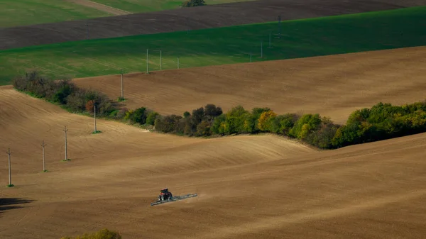 Trabajar Con Tractor Agrícola Los Campos Moravia República Checa —  Fotos de Stock