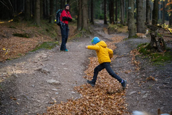 Mama Kind Wandelen Bergwandelweg Familie Brengt Tijd Door Poolse Bergen — Stockfoto