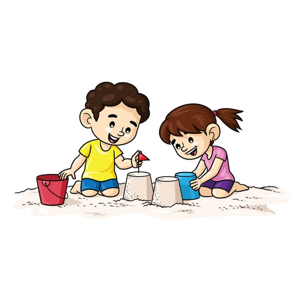 Illustration Söt Tecknad Barn Som Leker Sand — Stock vektor