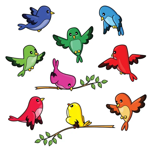 Ilustração Desenhos Animados Bonitos Coleção Pássaros — Vetor de Stock