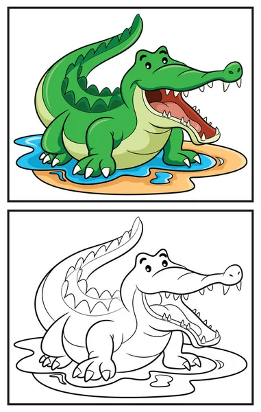 Coloring Book Cute Crocodile Coloring Page Colorful Clipart Character Vector — Stock Vector