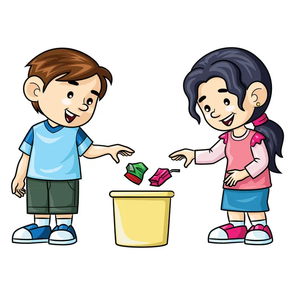 Illustration Der Niedlichen Karikatur Von Kindern Die Den Müll Herausnehmen — Stockvektor