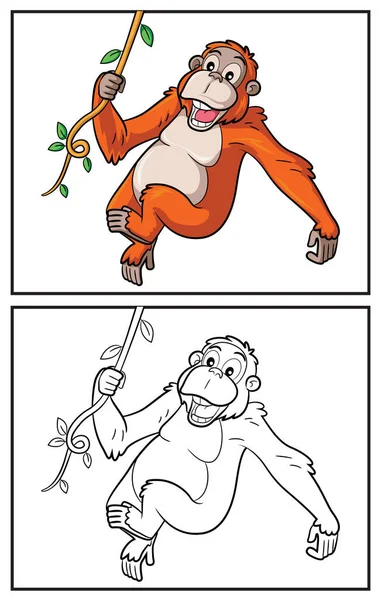 Libro Para Colorear Lindo Orangután Página Para Colorear Personaje Colorido — Vector de stock