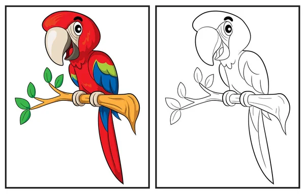 Милый Попугай Раскраска Страницы Красочный Клип Персонажа Векторная Иллюстрация — стоковый вектор