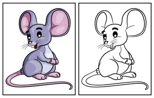 ぬりえ本かわいいマウス ぬりえページとカラフルなクリッパーキャラクター ベクトル漫画イラスト — ストックベクタ