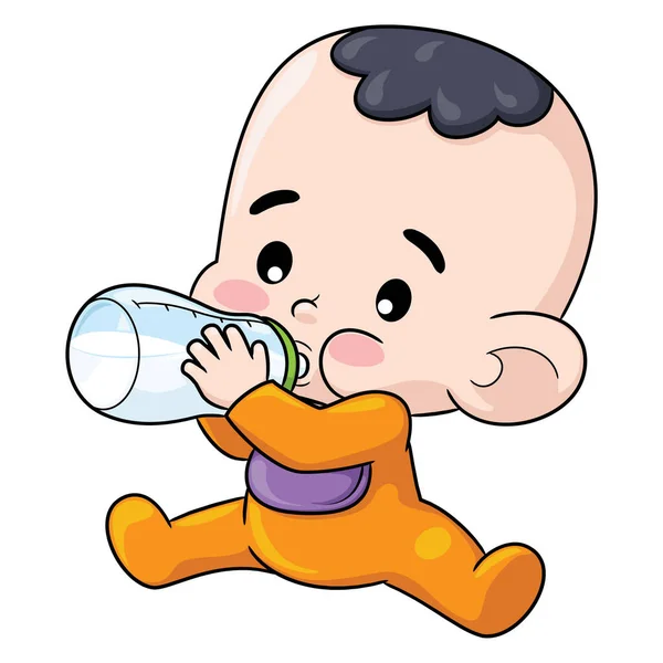 Lindo Dibujo Animado Ilustración Bebé Bebiendo Leche Usando Chupete — Archivo Imágenes Vectoriales