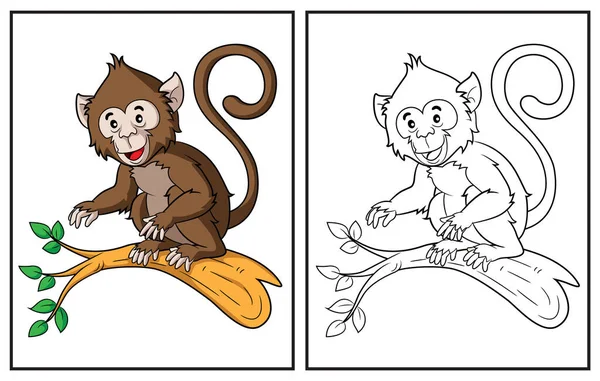 Coloring Book Cute Monkey Coloring Page Colorful Clipart Character Vector — Stock Vector