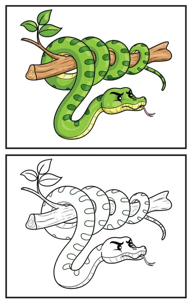 彩色书可爱的蛇 色彩斑斓的页面和五彩斑斓的角色 矢量卡通画 — 图库矢量图片