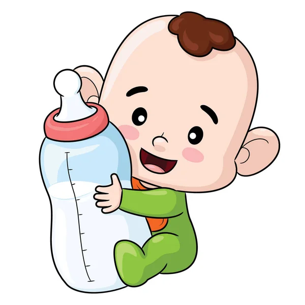 Linda Ilustración Dibujos Animados Bebé Abrazando Una Botella Chupete Grande Ilustración De Stock