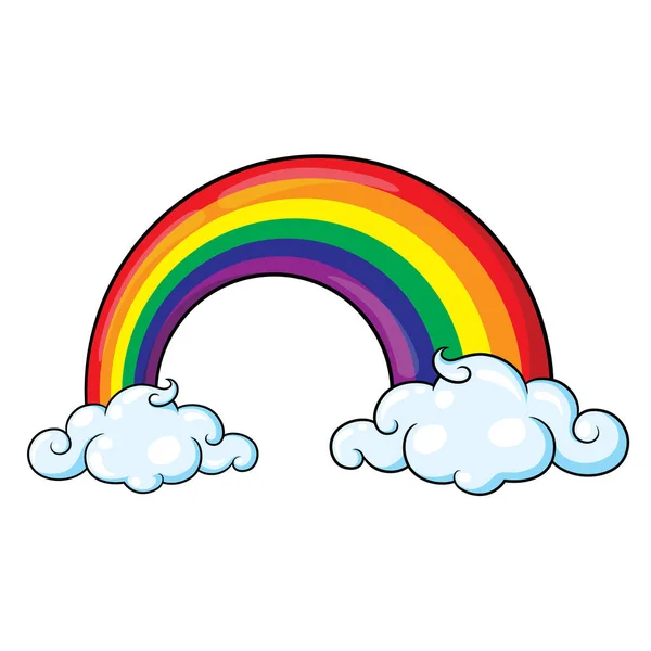 Carino Cartone Animato Illustrazione Arcobaleno Con Due Nuvole Vettoriale Stock