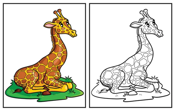 Malbuch Süße Giraffe Malvorlagen Und Farbenfrohe Cliparts Vektorgrafik — Stockvektor