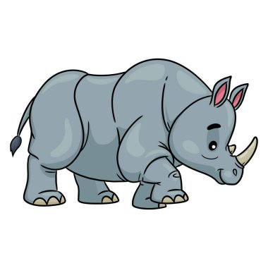 İki boynuzlu bir gergedanın şirin çizimi..