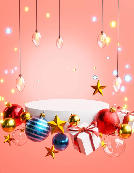 Podium Stage Box Gift Christmas Ball Red Blue Gold Christmas — Fotografia de Stock