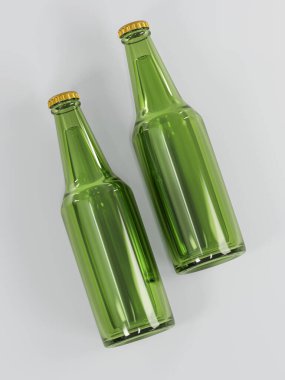 Two Blank Green Glass Beer Bottle Mock-Up Template 3D Render