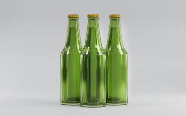 Three Blank Green Glass Beer Bottle Mock-Up Template 3D Render