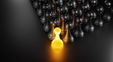 Leadership Concept Yellow Glow Pawn Chess Leading Black Pawn Formation 3D Render