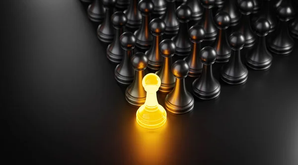 Leadership Concept Yellow Glow Pawn Chess Leading Black Pawn Formation — Photo