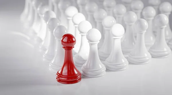 Leadership Concept Red Pawn Chess Leading White Pawn Formation Render — Foto de Stock
