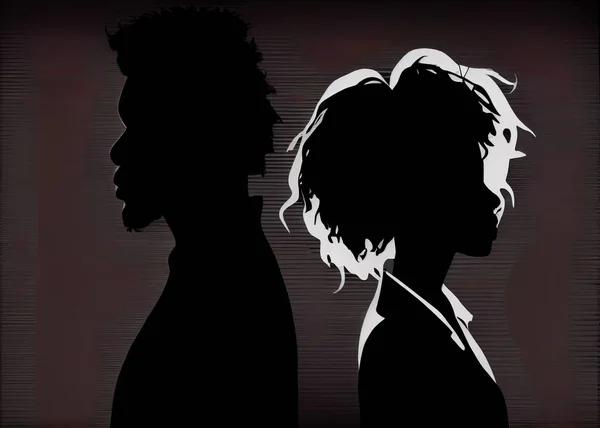 Silhouette of a black woman and man . All lives matter, stop racism poster.
