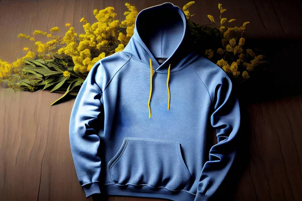 Men\'s blue blank hoodie template, for your design mockup for print