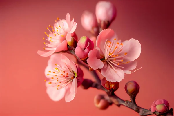 Pink Peach Flowers Blooming on Peach Tree in Background