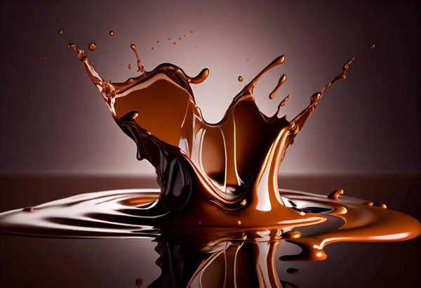 Liquid chocolate crown splash. In a liquid chocolate pool. With circle ripples.
