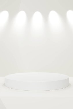 Arkaplanda 3d render tasarımlı beyaz podyum, 3d render