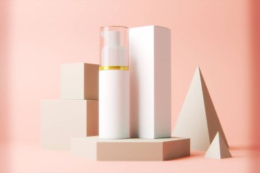 Pompa şişesi. Kozmetik losyon dağıtıcı beyaz plastik model. Nemlendirici ürün kabı, gerçekçi şablon. Pompa şişesi, deterjan ya da yüz kremi. duş jeli tüpü, serum