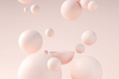 Minimum ürün podyum sahnesi, sunum için geometrik şekilli balonlar. 3B illüstrasyon oluşturma