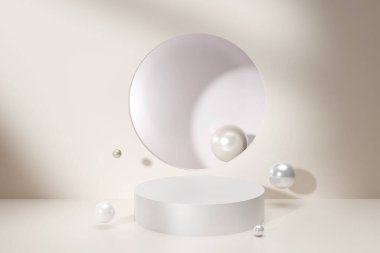 Soyut gerçekçi 3D beyaz kaide podyumu, kozmetik ürün sunumu için Pastel asgari duvar sahnesi.