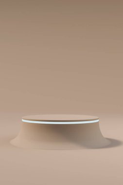 Kozmetik ürün sunumu için 3B bej kaide podyumu.