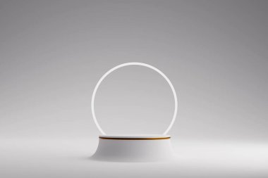 Soyut gerçekçi 3D beyaz kaide podyumu, kozmetik ürün sunumu için Pastel asgari duvar sahnesi.