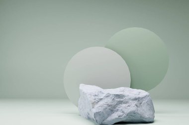 3D taş, arka planda podyum görüntüsü oluşturdu. Kahverengi kozmetik, güzellik ürünü ağaç gölgeli kaya kaidesi. 3 Boyutlu Hazırlama
