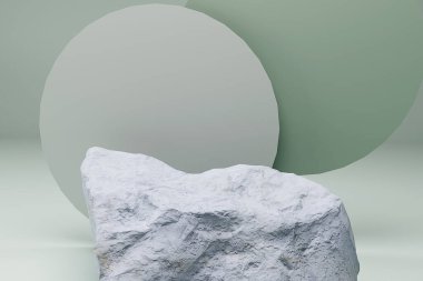 3D taş, arka planda podyum görüntüsü oluşturdu. Kahverengi kozmetik, güzellik ürünü ağaç gölgeli kaya kaidesi. 3 Boyutlu Hazırlama