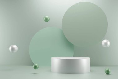 Soyut gerçekçi 3D beyaz kaide podyumu, kozmetik ürün sunumu için Pastel asgari duvar sahnesi.