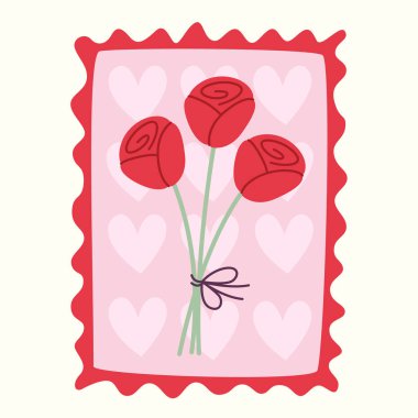 Sevgililer Günü için posta pulları. Beyaz Arkaplanda İzole Resimler