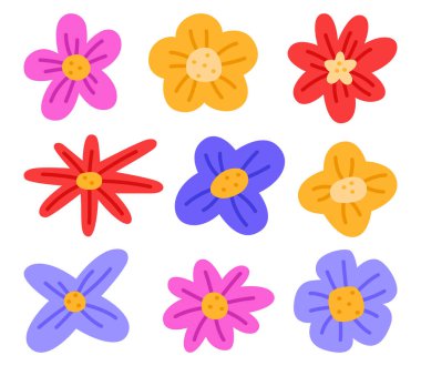 Parlak çizgi film tarzında bir renk kümesi. Beyaz bir arkaplanda izole edilmiş.