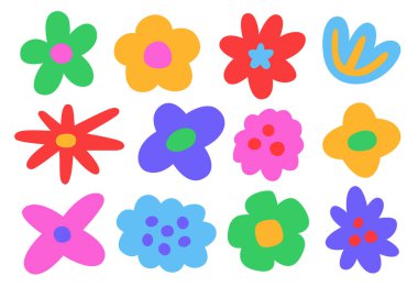 Soyut çiçekler, üst görünüm. Bahar bitkisi. Beyaz arkaplanda düz vektör illüstrasyonu