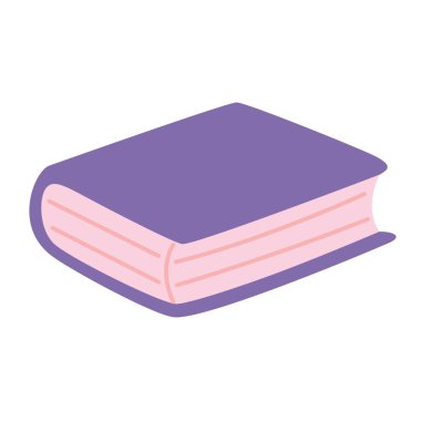 Çizgi film tarzında kapalı bir mor kitap. Işık arkaplanında izole edilmiş vektör illüstrasyonu