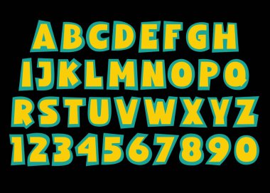 Modern vahşi yazı tipi, geometrik tip. Vektör alfabesi, kalın estetik yazı tipi, İngiliz tipografisi, renkli harfler ve sayılar. Acımasızlığın büyük hali yaratıcı yazı tipi