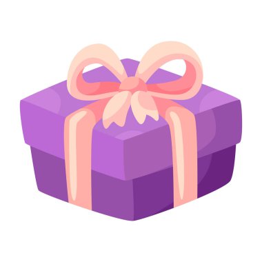 Beyaz arka planda renkli çizgi film hediye kutusu. Bayram kartları, doğum günü tasarımları, kutlama dekorasyonu için mükemmel vektör çizimi