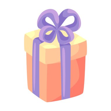 Beyaz arka planda renkli çizgi film hediye kutusu. Bayram kartları, doğum günü tasarımları, kutlama dekorasyonu için mükemmel vektör çizimi