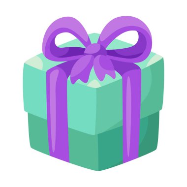 Beyaz arka planda renkli çizgi film hediye kutusu. Bayram kartları, doğum günü tasarımları, kutlama dekorasyonu için mükemmel vektör çizimi