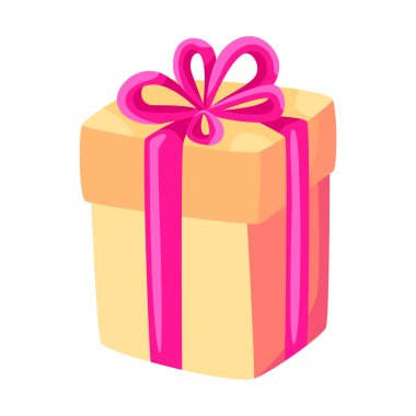 Beyaz arka planda renkli çizgi film hediye kutusu. Bayram kartları, doğum günü tasarımları, kutlama dekorasyonu için mükemmel vektör çizimi